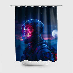 Шторка для ванной Синий космонавт с красным черепом