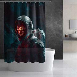 Шторка для душа Череп космонавта красного цвета, цвет: 3D-принт — фото 2