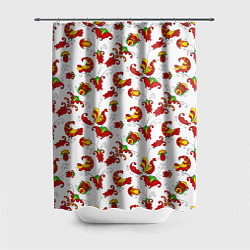 Шторка для ванной Русский народный орнамент в стиле росписей Северно