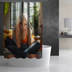 Шторка для душа Аниме блондинка дома, цвет: 3D-принт — фото 2