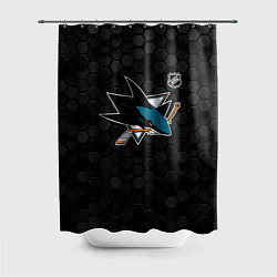 Шторка для душа Сан Хосе Шаркс - черные соты, цвет: 3D-принт