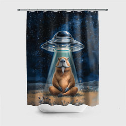 Шторка для ванной Нло похищает капибару сидящую в позе лотоса