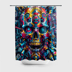 Шторка для ванной Кибер череп - нейроарт паттерн
