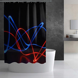 Шторка для душа Красно синие неоновые линии на черном фоне, цвет: 3D-принт — фото 2