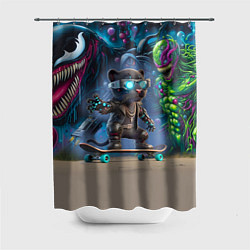 Шторка для ванной Пантерёнок крутой скейтбордист на фоне граффити