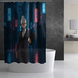 Шторка для душа Dandadan Seiko в городе с планшетом, цвет: 3D-принт — фото 2