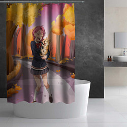 Шторка для душа Сиратори Айра Дандадан с щенком, цвет: 3D-принт — фото 2
