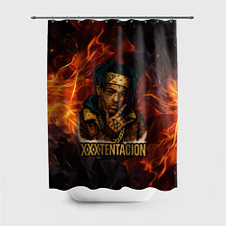 Шторка для душа XXXTentacion на фоне огня, цвет: 3D-принт
