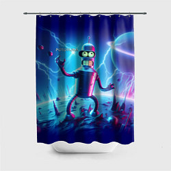 Шторка для ванной Bender on neon planet - ai art fantasy