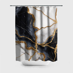 Шторка для ванной Мрамор белый и черный с золотом
