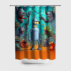 Шторка для ванной Робот-сгибальщик Бендер в окружении монстров