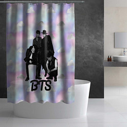 Шторка для душа BTS черно-белый стиль, цвет: 3D-принт — фото 2