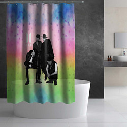 Шторка для душа BTS черно-белый стиль на радужном фоне, цвет: 3D-принт — фото 2