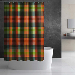 Шторка для душа Красно-зелёная клетка с текстурой ткани, цвет: 3D-принт — фото 2
