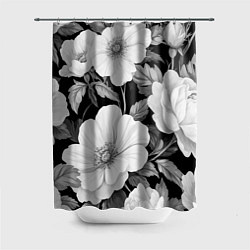 Шторка для ванной Чёрно-серый цветочный паттерн