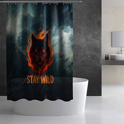Шторка для душа Stay wild волк в огне, цвет: 3D-принт — фото 2