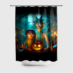 Шторка для ванной Morty and Rick with pumpkin - neon halloween
