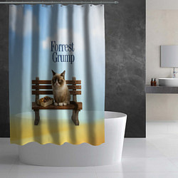 Шторка для душа Пародия Форрест Гамп - кот на скамейке, цвет: 3D-принт — фото 2