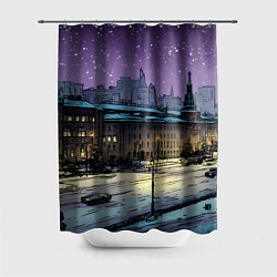 Шторка для душа Ночь в новогодней Москве, цвет: 3D-принт