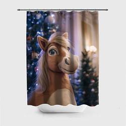 Шторка для ванной Плюшевая новогодняя лошадь