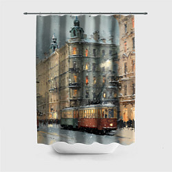 Шторка для ванной Трамваи в зимнем Санкт-Петербурге