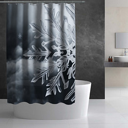 Шторка для душа Снежинка на черно белое, цвет: 3D-принт — фото 2
