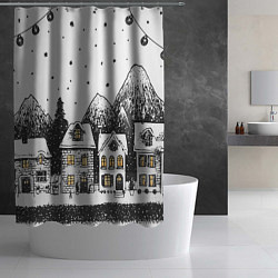 Шторка для душа Черно-белый новогодний город, цвет: 3D-принт — фото 2