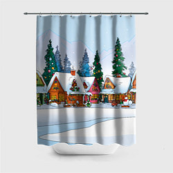 Шторка для ванной Новогодник дворик