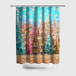 Шторка для ванной Новогодний город в блестках