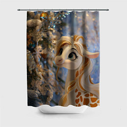 Шторка для душа Новогодняя лошадка в крапинку, цвет: 3D-принт