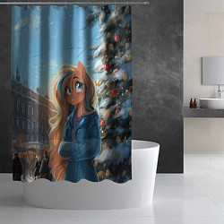 Шторка для душа Лошадка на новогодней площади, цвет: 3D-принт — фото 2