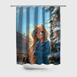 Шторка для ванной Лошадка на новогодней площади