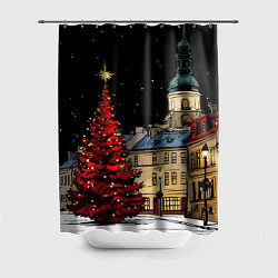 Шторка для душа Красная новогодняя елка, цвет: 3D-принт