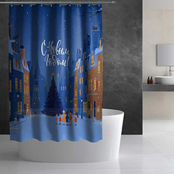 Шторка для душа С новым год - праздничный дворик, цвет: 3D-принт — фото 2