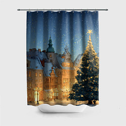 Шторка для ванной Новый год в старом городе