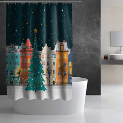 Шторка для душа Новогодняя ночь в городе, цвет: 3D-принт — фото 2