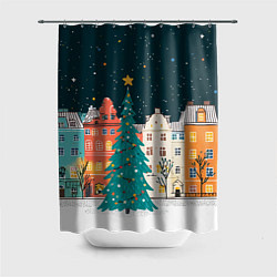 Шторка для ванной Новогодняя ночь в городе