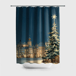 Шторка для ванной Новогодняя атмосфера в городе
