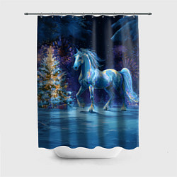 Шторка для душа Сияющая новогодняя лошадка, цвет: 3D-принт