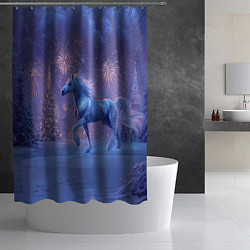 Шторка для душа Лошадь и новогодний салют, цвет: 3D-принт — фото 2