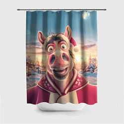 Шторка для ванной Счастливая новогодняя лошадь