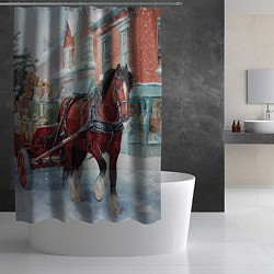 Шторка для душа Лошадка с новогодней повозкой, цвет: 3D-принт — фото 2