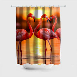 Шторка для ванной Розовый закат с фламинго
