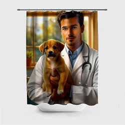 Шторка для ванной Ветеринар с щенком