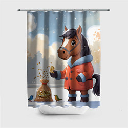 Шторка для душа Лошадка на зимней прогулке, цвет: 3D-принт