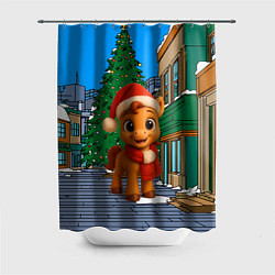 Шторка для ванной Новогодняя лошадка и елка