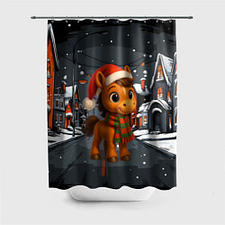 Шторка для ванной Новогодняя лошадка 2026 год