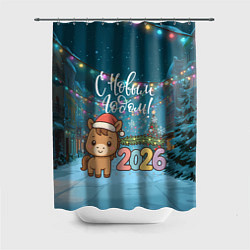 Шторка для ванной Новогодняя лошадка 2026 год