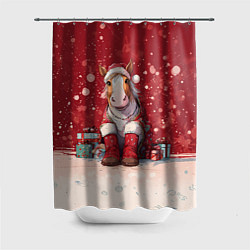 Шторка для ванной Лошадка в новогодних сапогах