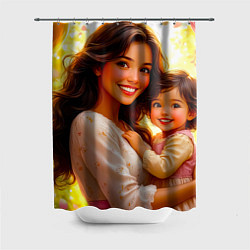 Шторка для ванной Мама и дочка: мгновение счастья